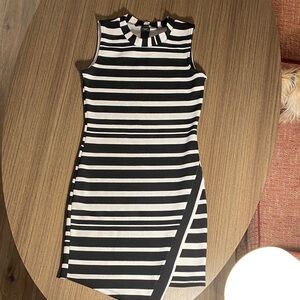 Rebel Sugar Black and White Striped Sleeveless Mini Dress